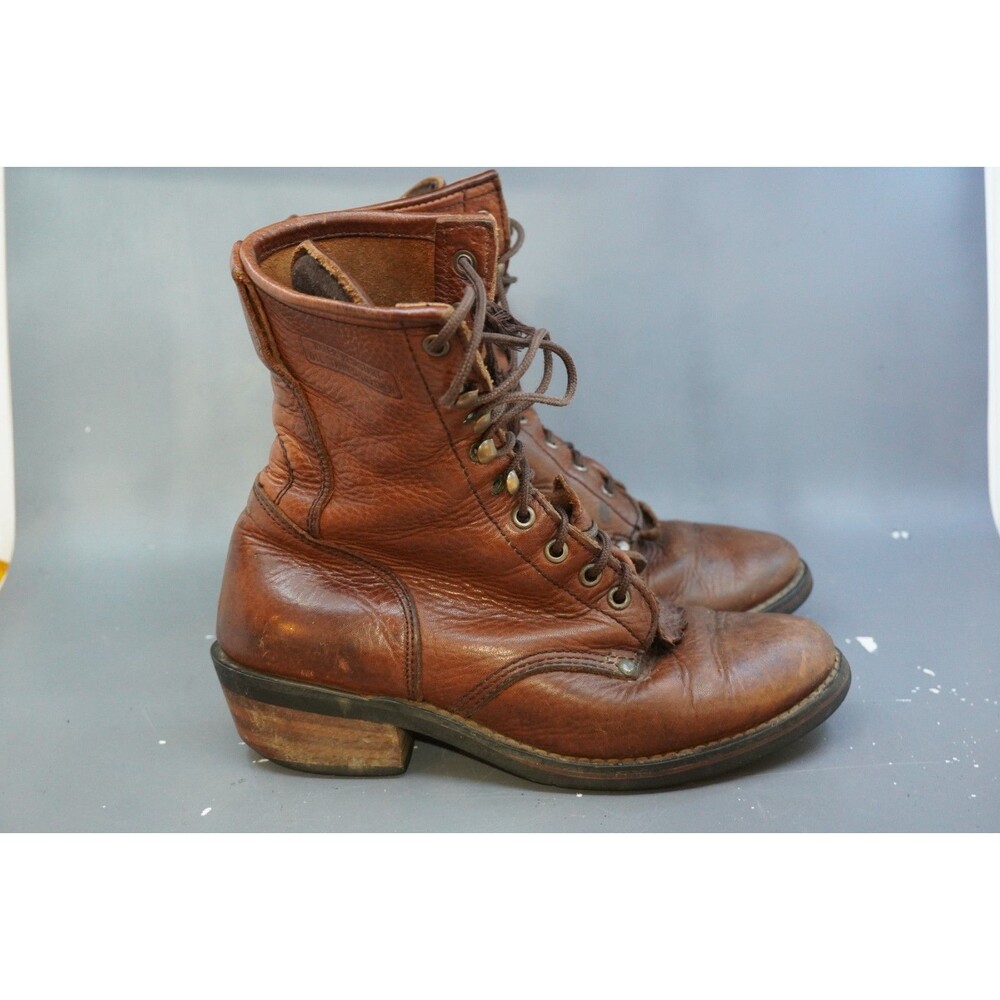 Vtg AdTec 1173 Men's Size 8 M Chestnut Brown Leather Soft Toe Packer Work Boots